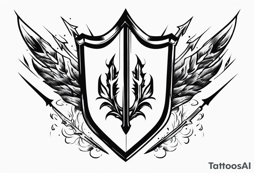 flaming arrows hitting sheild tattoo idea