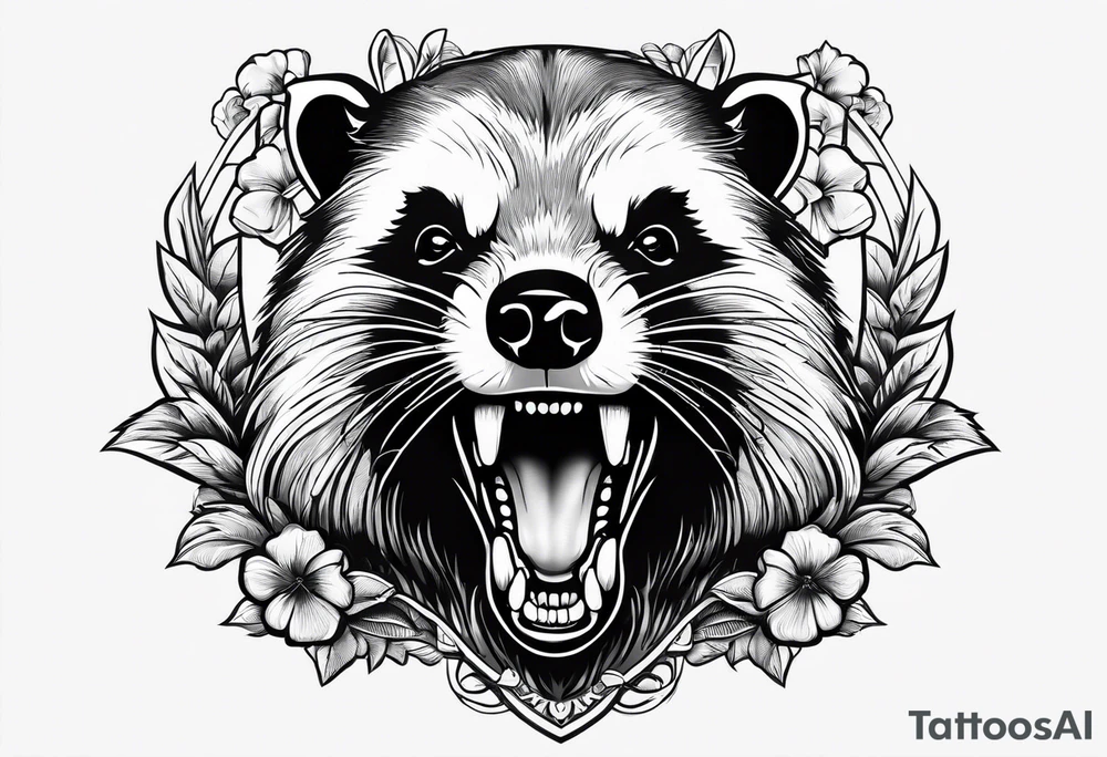 Angry badger with mouth and chips in hands tattoo idea