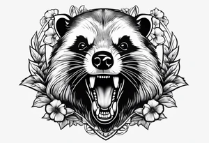 Angry badger with mouth and chips in hands tattoo idea