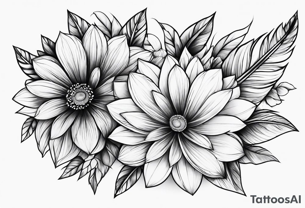 Feather flowers tattoo idea