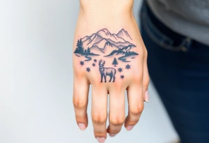 A full-sleeve with the Härjedalen landscape, reindeer, bear, lakes, mountains (Helags), tattoo idea