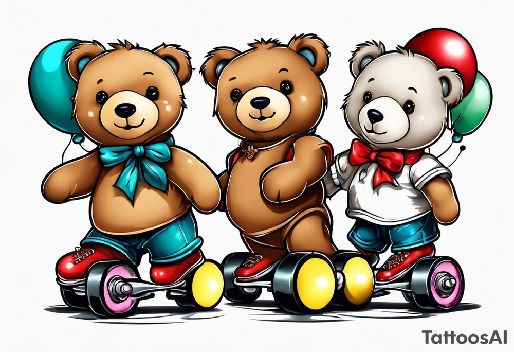 Teddy bears rollerskating tattoo idea