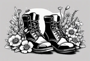 dads worn out work boots sitting with wrench, screwdriver & hammer and a beer around or near it and flowers growing out of the boots. tattoo idea