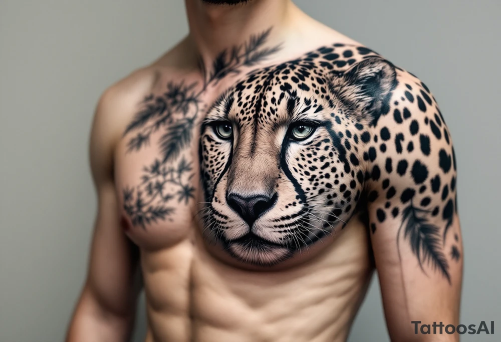 realistic cheetah covering the entire side chest tattoo idea