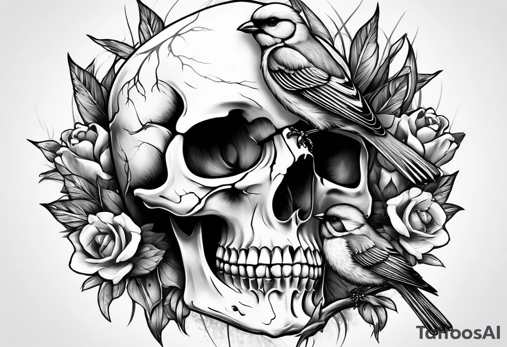 skull with sparrows tattoo idea