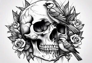 skull with sparrows tattoo idea