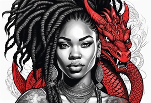 Black woman with locs and red dragon tattoo idea