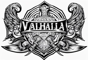 valhalla on fire sword shield axe warrior tattoo idea
