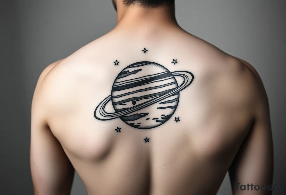 Jupiter with rings tattoo with tiny stars tattoo idea