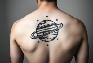 Jupiter with rings tattoo with tiny stars tattoo idea