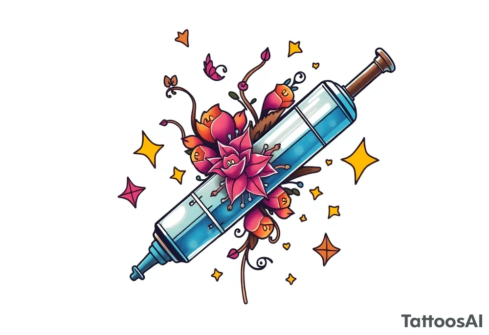 Syringe full of super powers tattoo idea