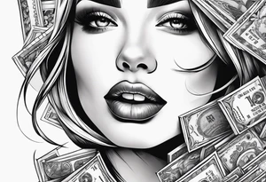 Girl mouth lips teeth and money tattoo idea