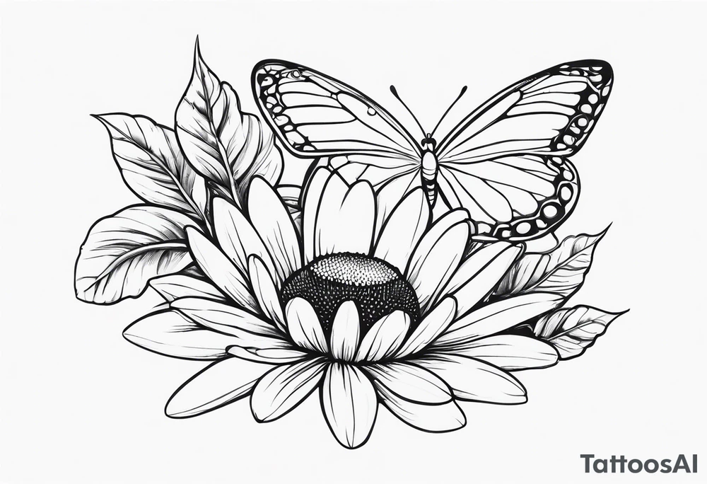 Daisy flower  and butterfly tattoo idea
