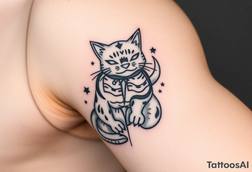 Neko with love, courage, free spirit and prosperity tattoo idea