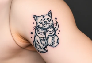 Neko with love, courage, free spirit and prosperity tattoo idea