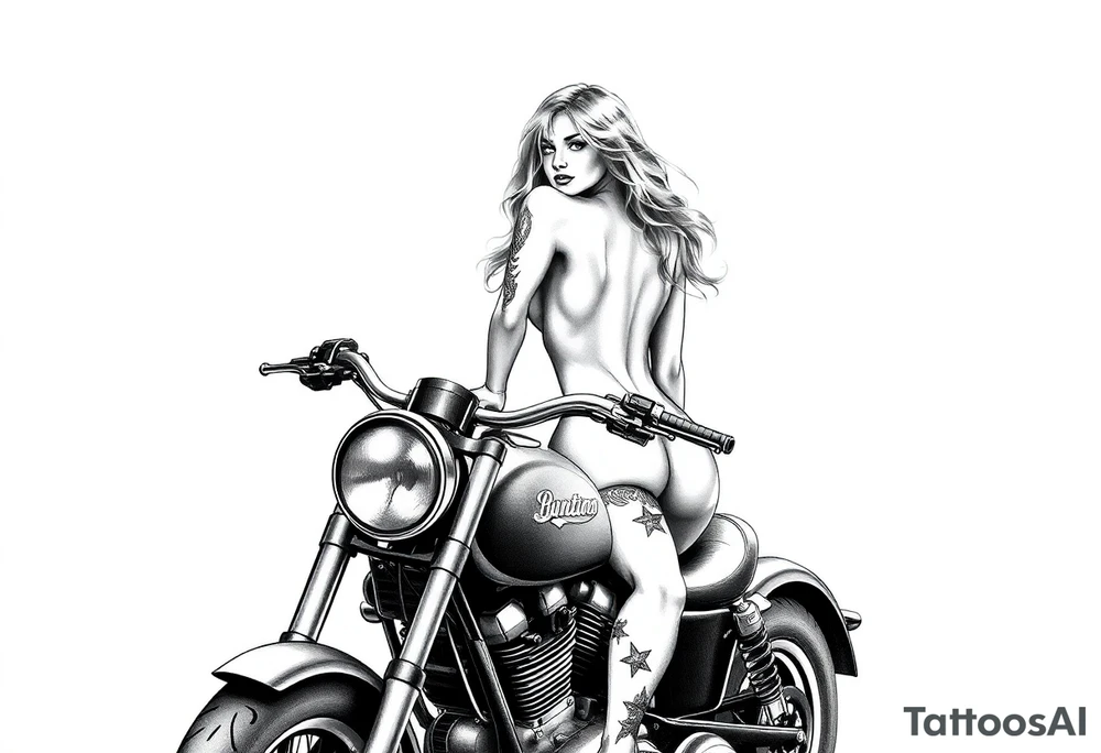 naked girl on motorcycle tattoo idea