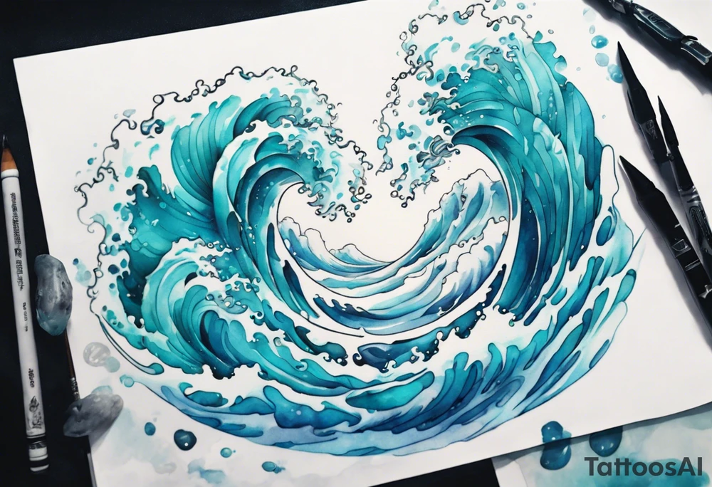 a beautiful turquoise and white water spirit rising from the blue waves of the ocean tattoo idea