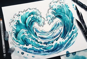a beautiful turquoise and white water spirit rising from the blue waves of the ocean tattoo idea