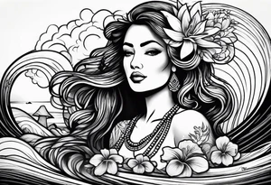 Hula girl inside of a wave tattoo idea