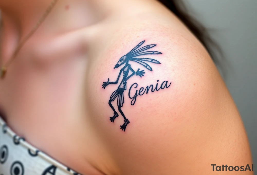 Kokopelli with name Genia on it tattoo idea