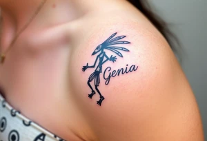 Kokopelli with name Genia on it tattoo idea