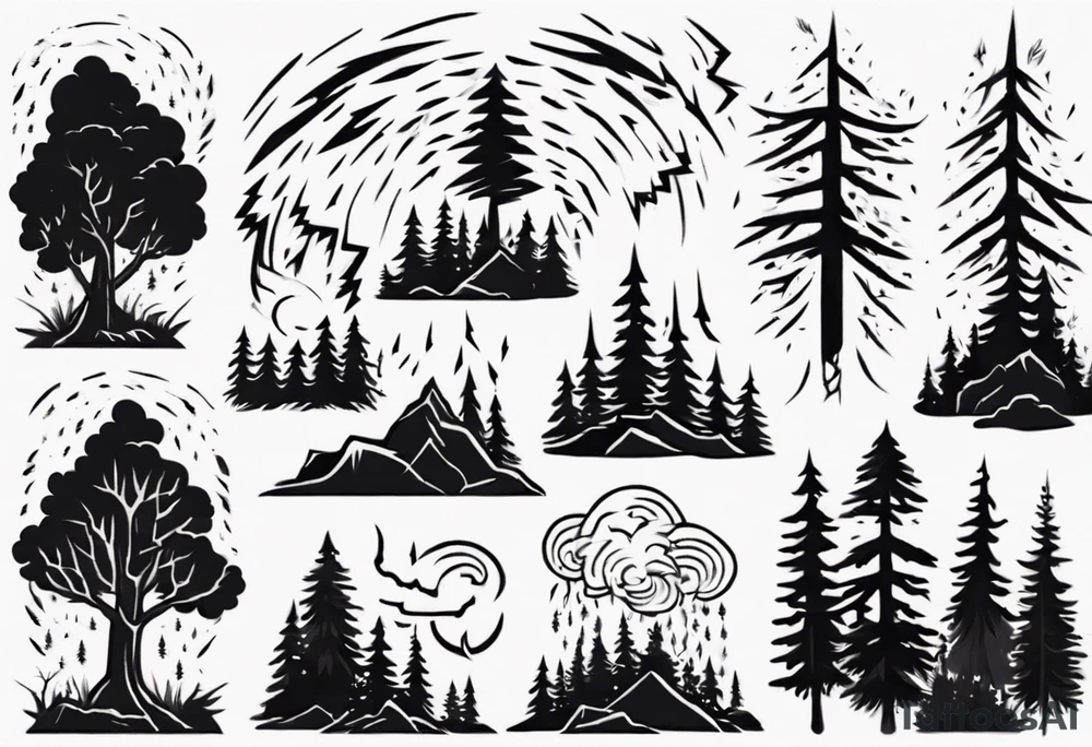 lightning storm over forest tattoo idea