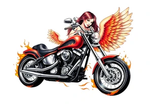 Low rider motorcycle, flames, angel wings tattoo idea