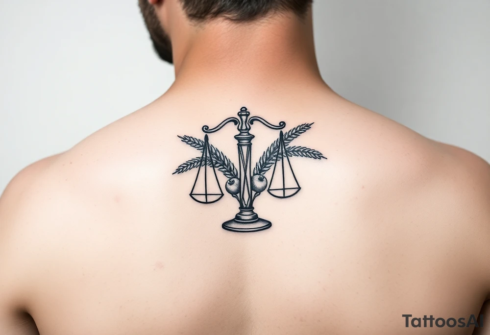 tattoo of the zodiac sign Libra with wheat and autumn fruits tattoo idea
