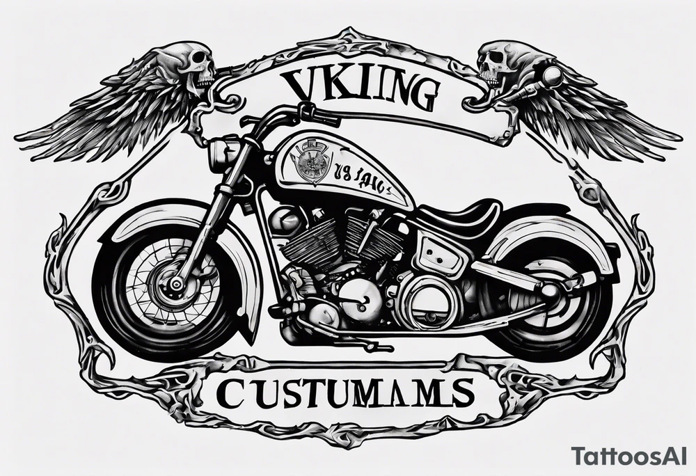 i want a tattoo of a motorcycle being ridden into the distance by a skeleton and the number plate to say “Viking Customs” tattoo idea