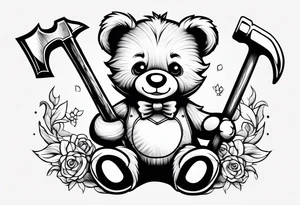 cute teddy bear with hammer tattoo idea