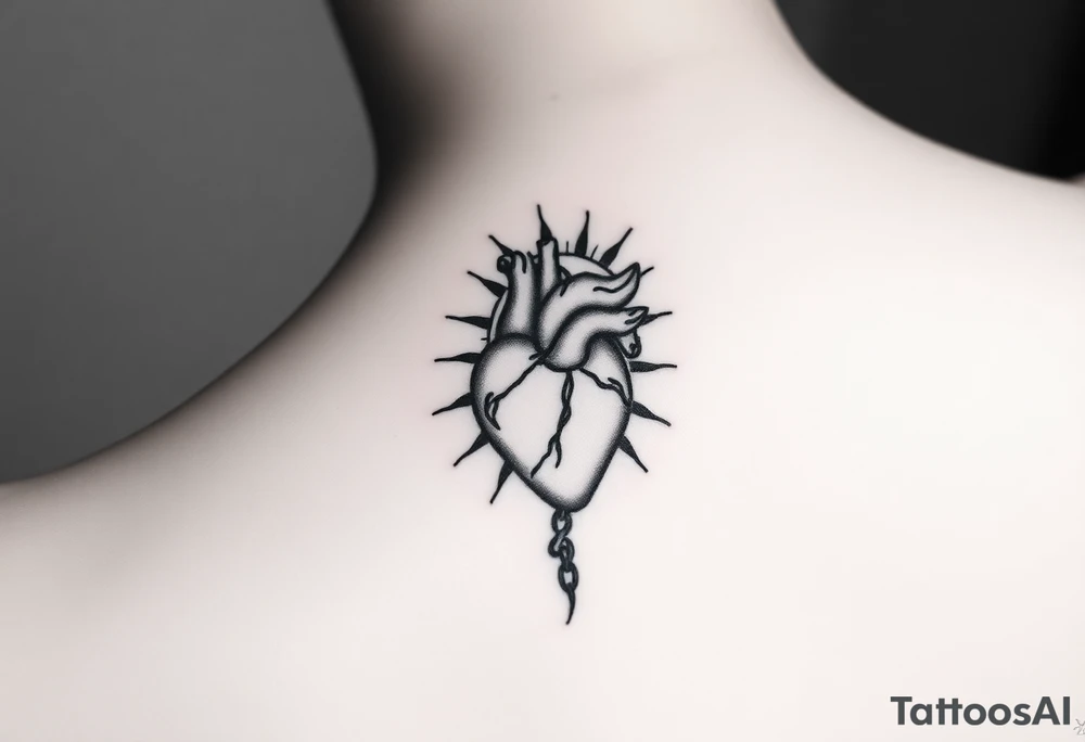 human heart chained within sun and moon tattoo idea