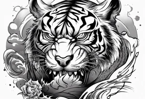 Tiger warrior with lightning and the sun for a forearm sleeve tattoo idea