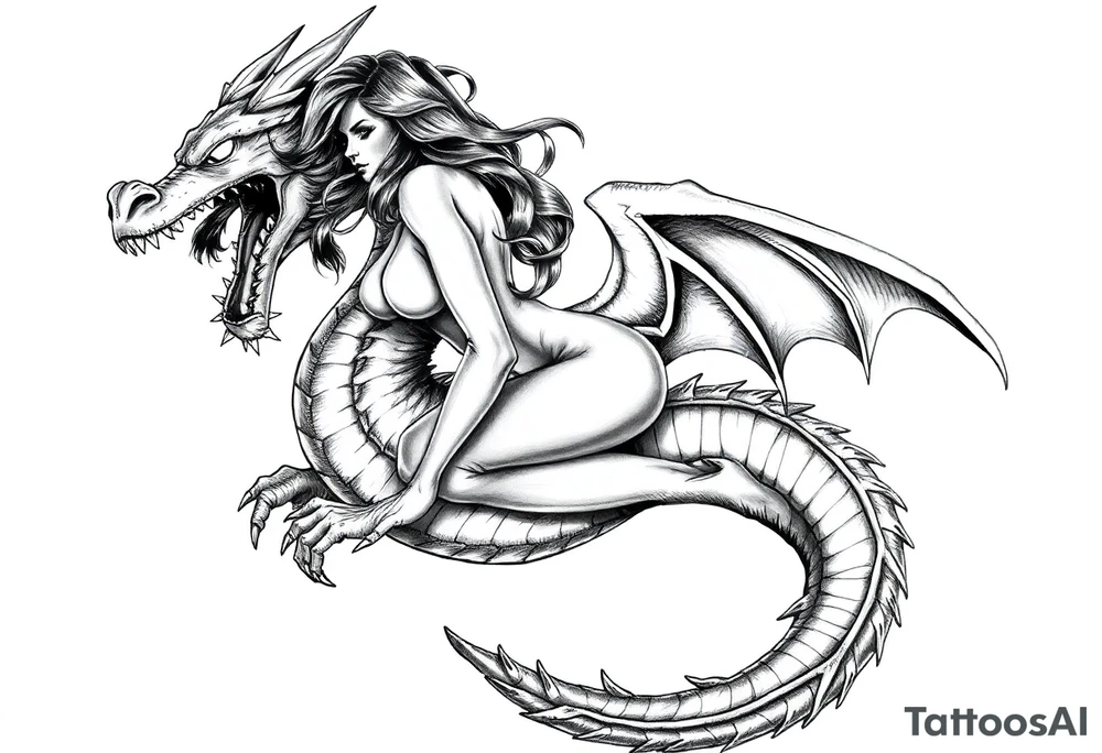 naked girl riding dragon, slut tattoo idea