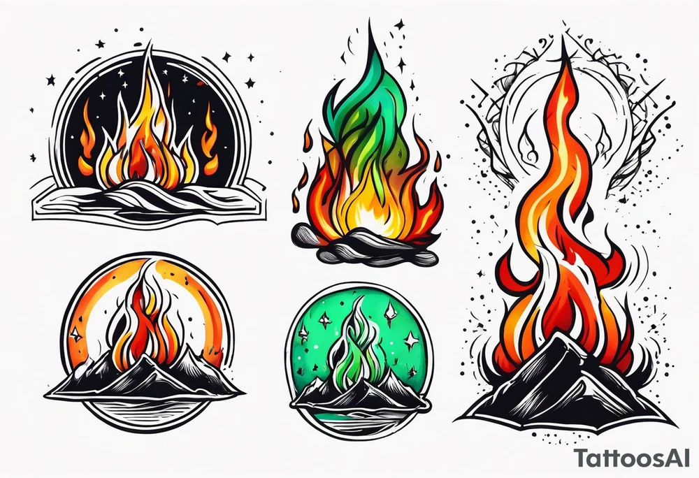 Bonfire flames turning into northern lights tattoo idea