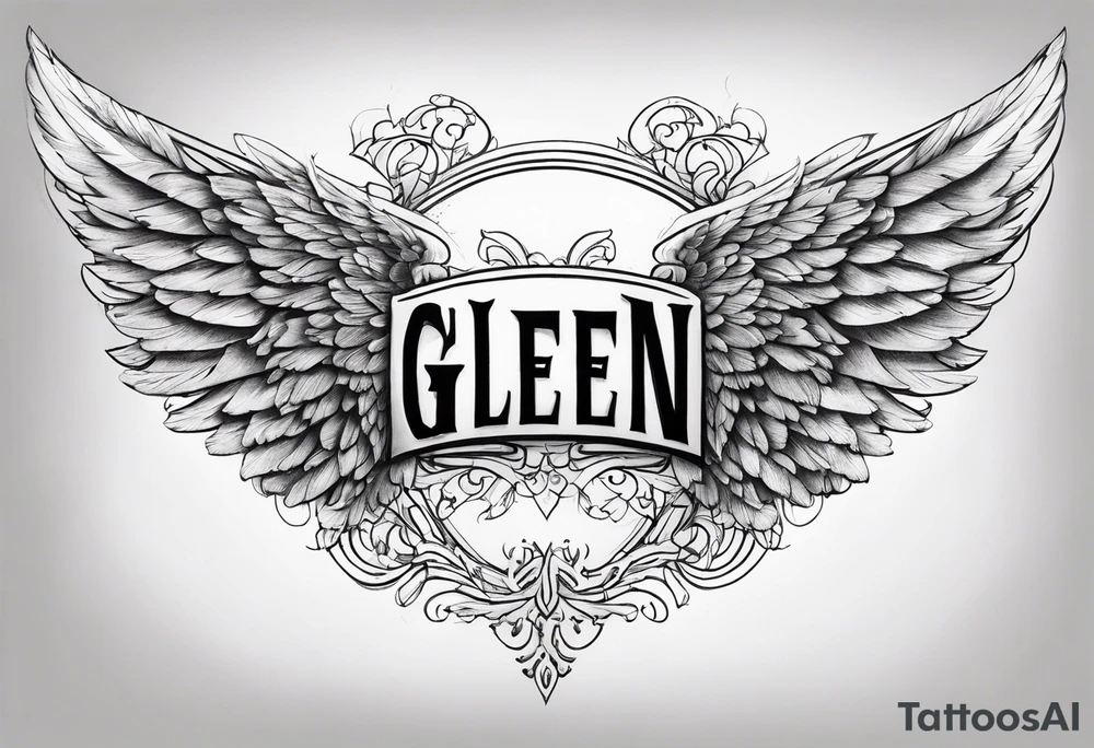 Angel Wings with the word Glenn in between tattoo idea