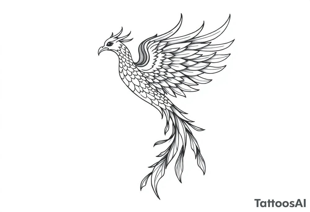 magnificent phoenix rising from golden flames with trailing embers tattoo idea