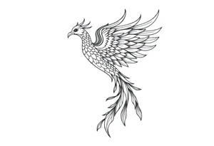 magnificent phoenix rising from golden flames with trailing embers tattoo idea