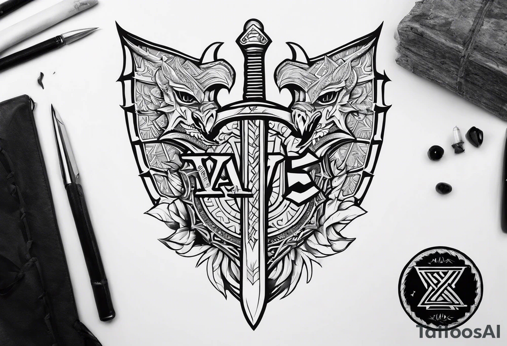 Valhalla sword shield dragon axe Valknut barbed wire
steps tattoo idea Valhalla sword shield dragon axe Valknut barbed wire
steps tattoo idea