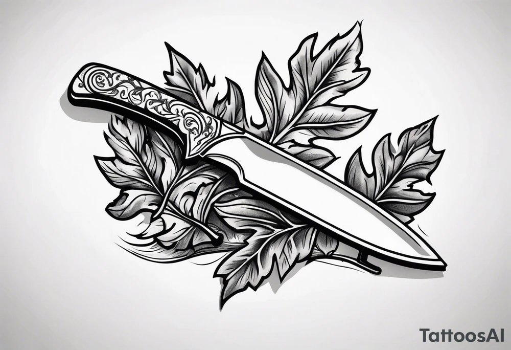 a straight razor lies in oak leaves tattoo idea