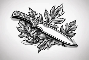 a straight razor lies in oak leaves tattoo idea