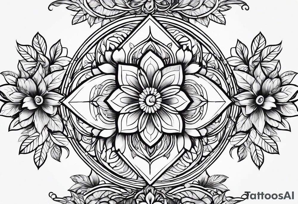 leaves and flowers geometric tattoo idea