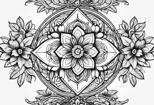 leaves and flowers geometric tattoo idea