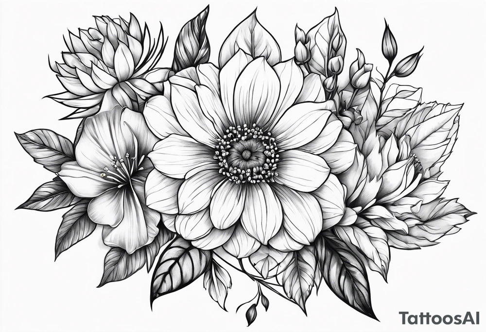 may birth flower, december birth flower and july birth flower tattoo idea