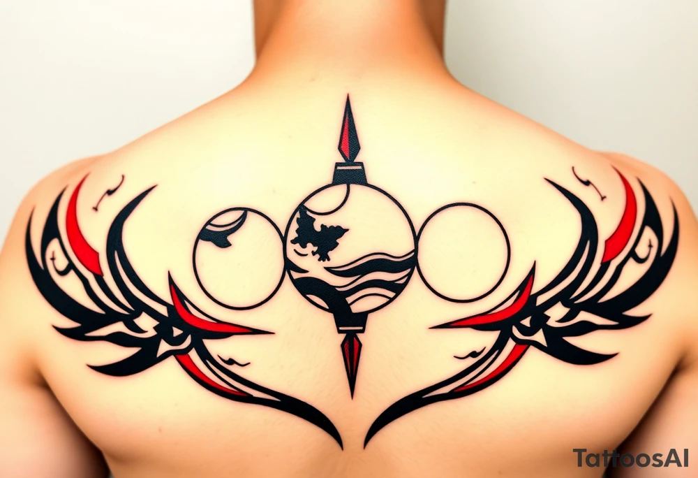 three planets horizontal. Color Black and red with more black tattoo idea