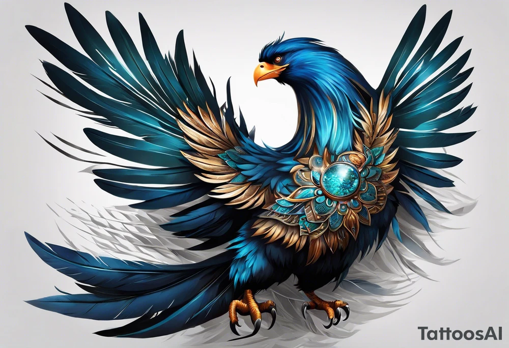 The tatto starts up in the left arm, at elbow height, where there are feathers moving under the action of the wind. The feathers interact with tree branches that advance towards the left hand. A little higher, close to the shoulder, lightning and thunder begin to appear, interacting with the feathers and branches. The feathers converge into a vortex of energy from which an owl's head is revealed, which is on the left chest. The branches go to the back, where they converge into a solid and psychedelic element that brings together different elements related to the energy of the creation of life: womb, rebirth, spirals, torus, sun and representations of the earth, including a house that can be clearly seen being built of earth. tattoo idea
