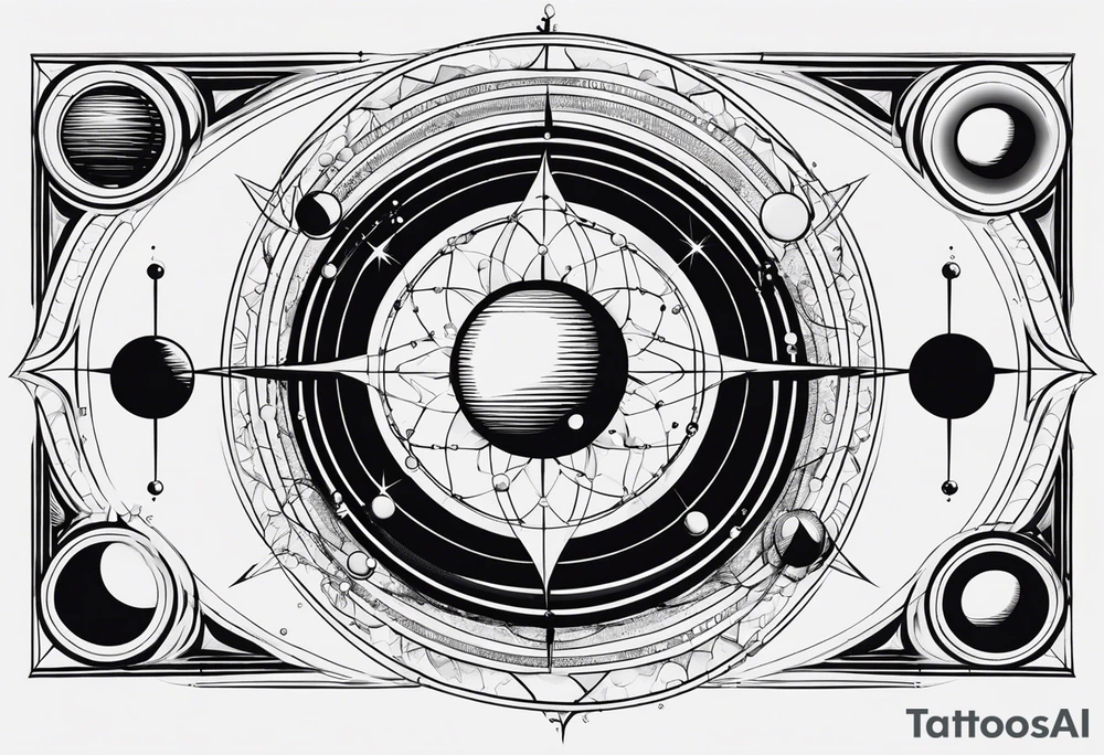 A strict ring is an orbit with 9 small dots symbolizing the planets. The central point is a star. tattoo idea