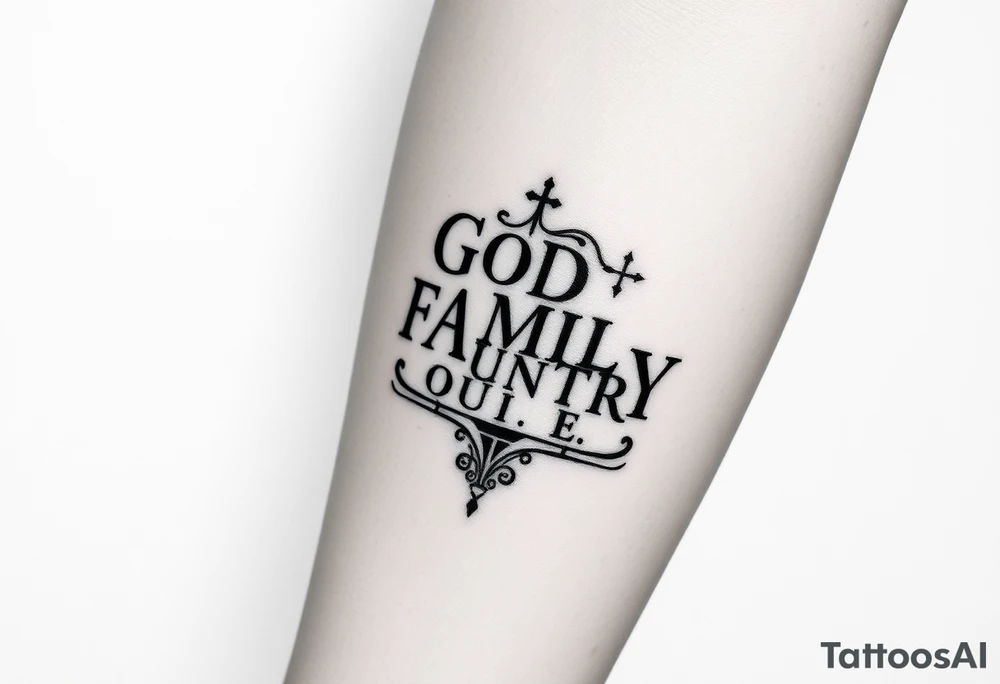God family country Greek scripture tattoo idea