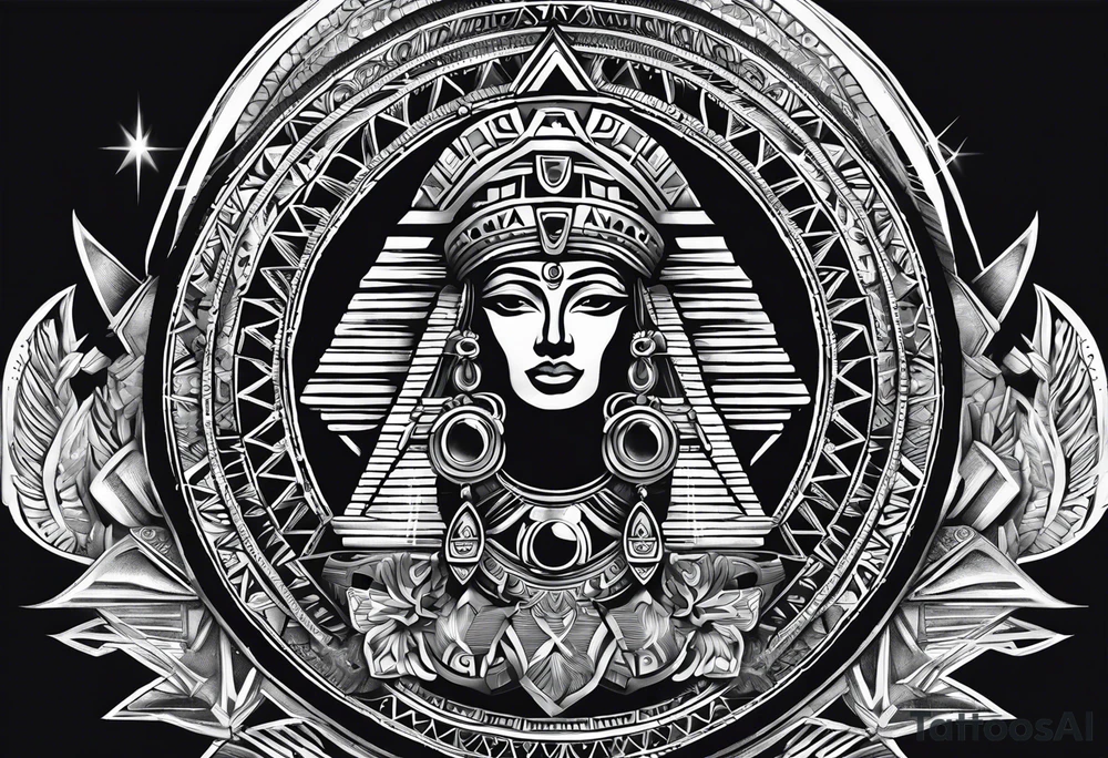 Aztec princess, pyramid solar eclipse ollin symbol tattoo idea