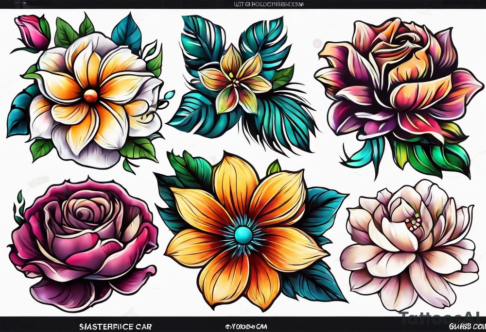 Colorful flower sleeve tattoo idea