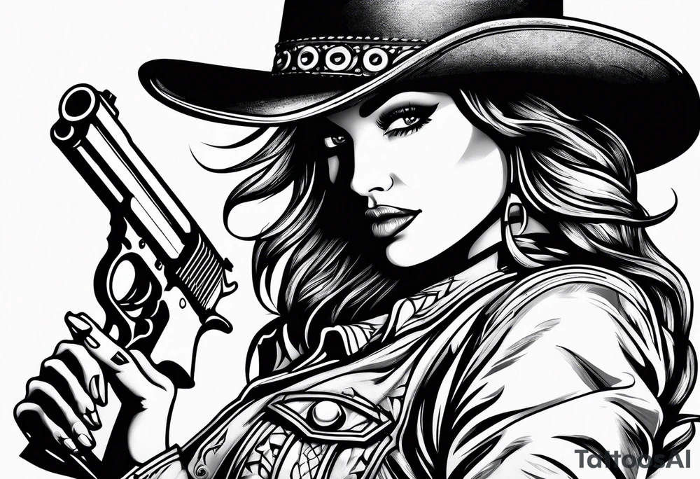 Cowgirl with revolver tattoo idea